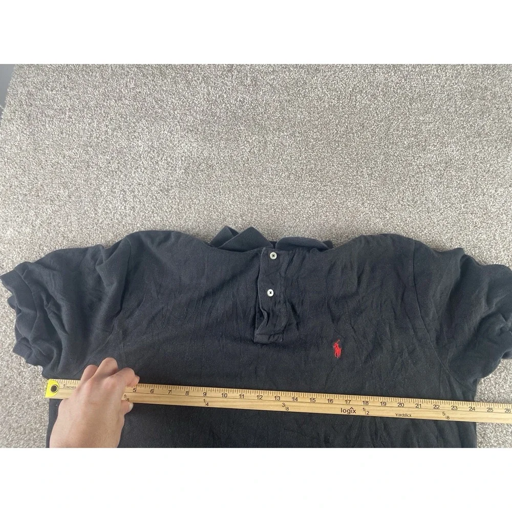 Polo Ralph Lauren Solid Black Polo Shirt Men L Red Pony Cotton Prep Relaxed Fit